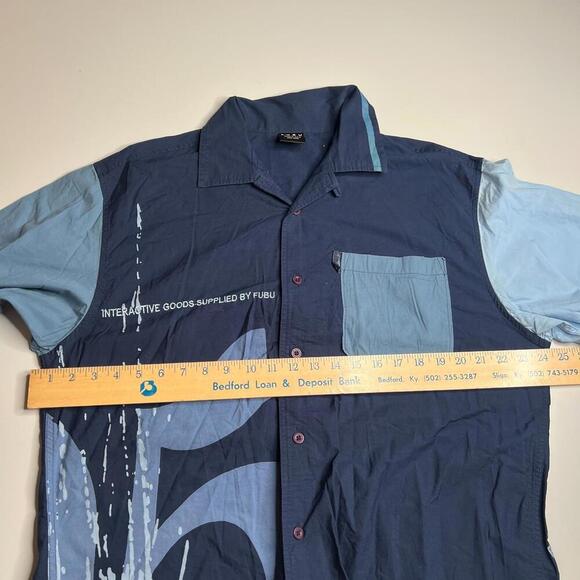Vintage FUBU The Collection Button Up Shirt Men’s L Blue Patchwork Graphic - Picture 4 of 11